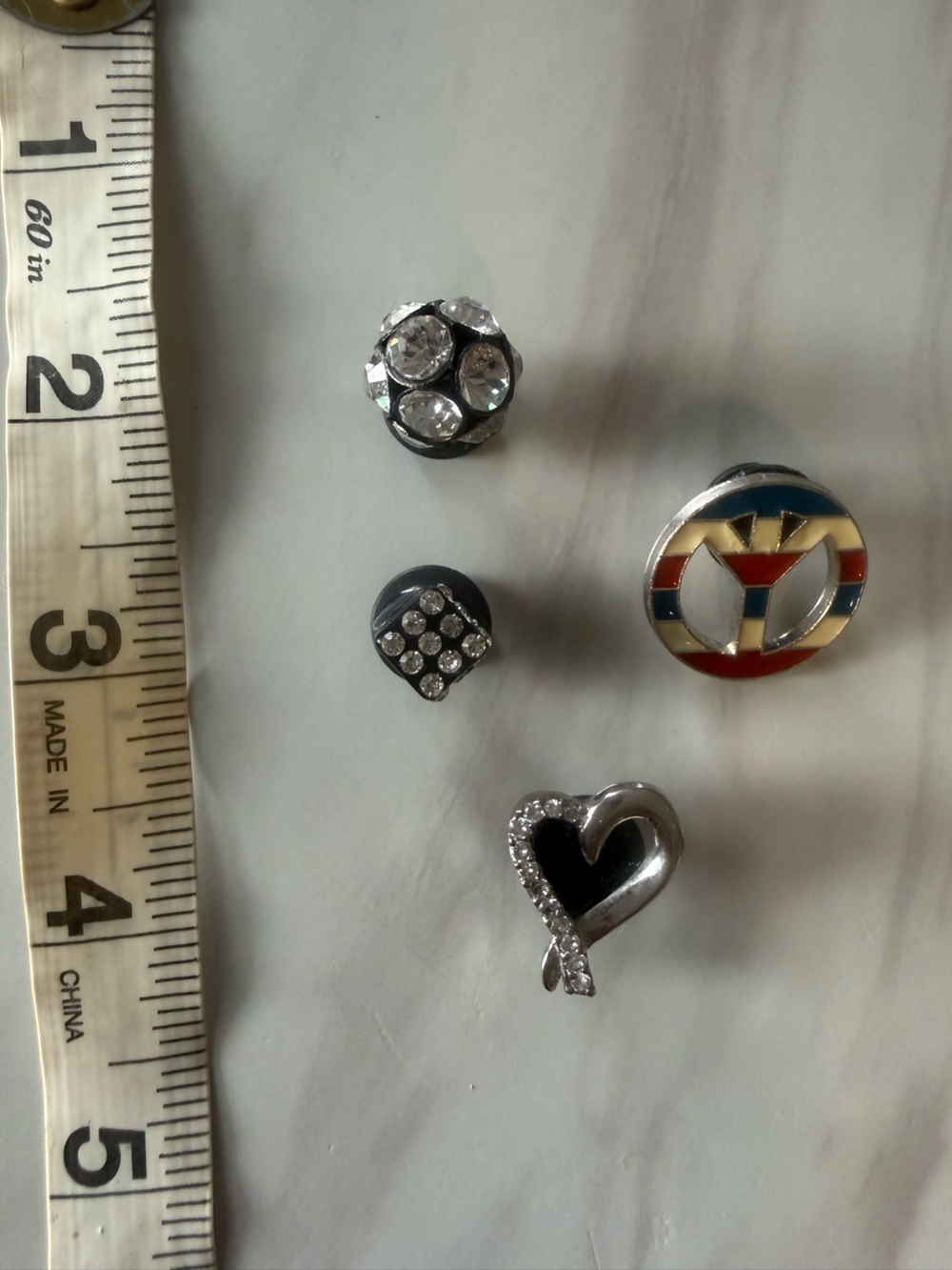 Croc Charms, Set of 4 Metal and Rhinestones Charms